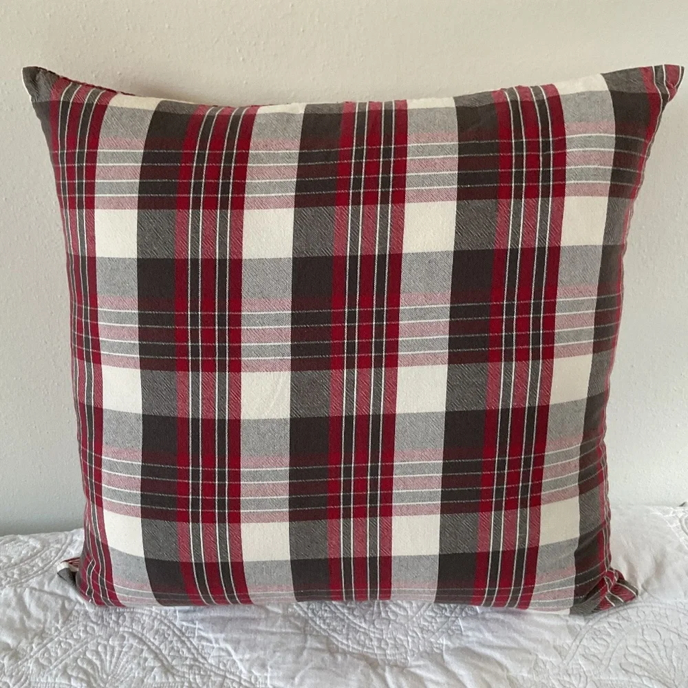 Pottery Barn Black Alpine Toile Stag Deer Reversible Plaid Pillow Cover Winter